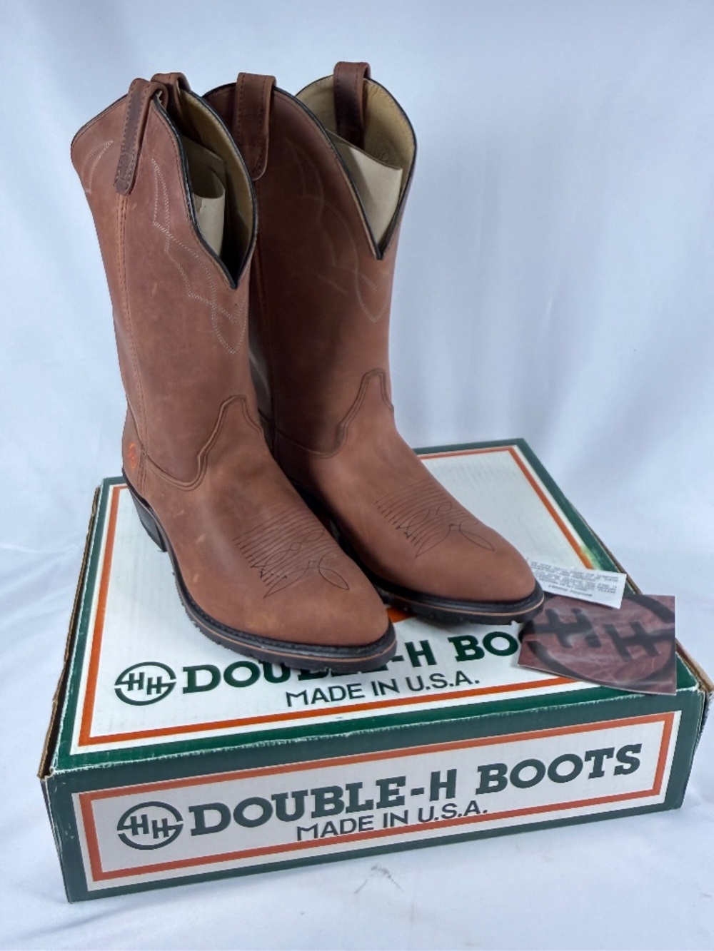 Vintage Double-H 1608 Cowboy Boots Men's 10.5 EE Brown USA NOS Box